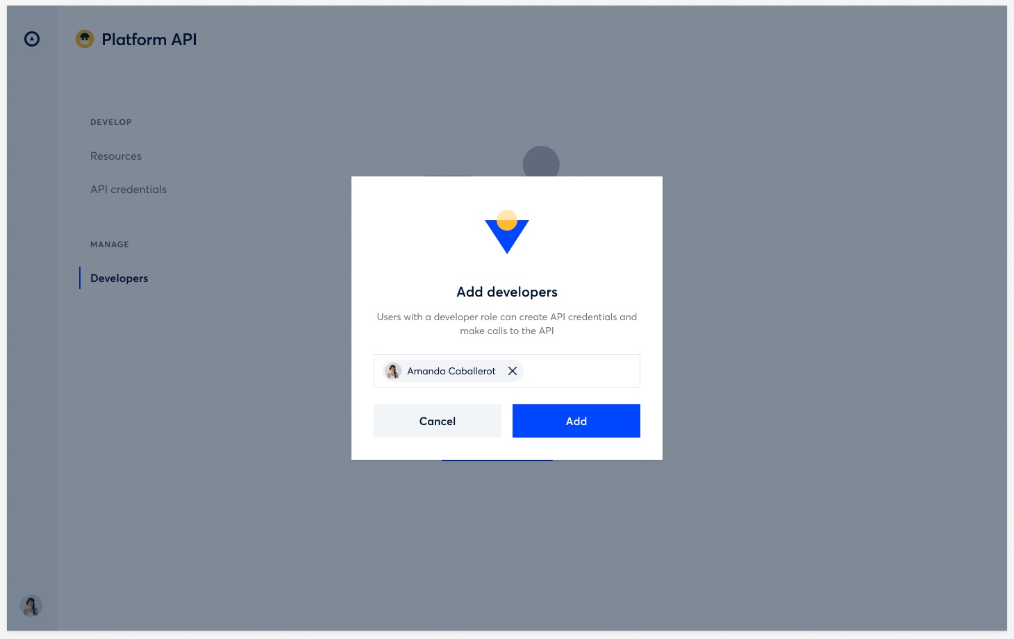 When you assign the developer special permission, users with this special permission start seeing the Platform API app in their home page